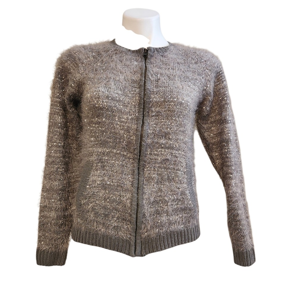 Pepco gray full-zip cardigan sequin accent junior S/M